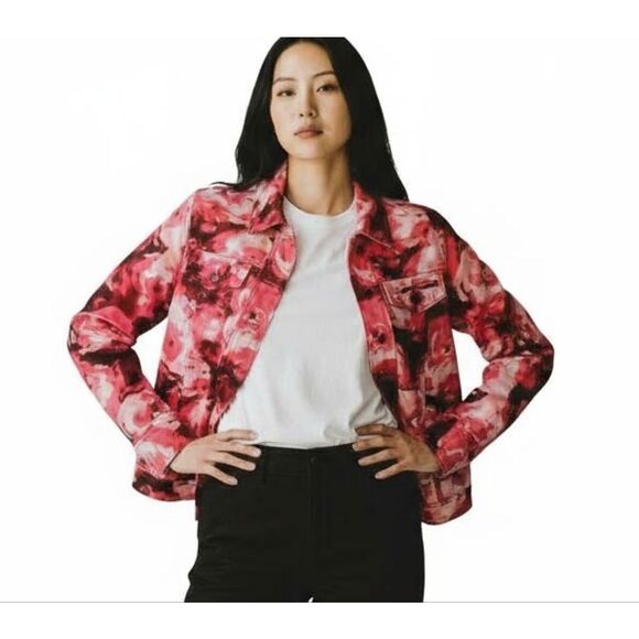 🌹Issac Mizrahi Cotton Blend Pink Print Jacket sz XS-M L8ke New - Picture 1 of 12